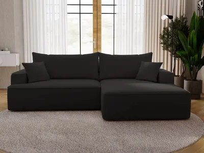 Produktbild von GrainGold Ecksofa L-Form Rechts California - Ecksofa mit Schlaffunktion, Bettkasten - Moderne Ecksofa, Wohnzimmer Ecksofa - Eckcouch Schwarz (Komodo 23)