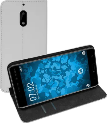 Produktbild von PhoneNatic Kunst-Lederhülle kompatibel mit  Nokia 6 - Book-Case weiß + 2 Schutzfolien
