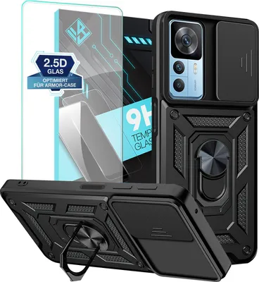 Produktbild von Armor Handyhülle für Xiaomi 12T / 12T Pro mit 9H Displayglas Displayschutz Kameraschutz Handy Panzer Case Cover Schutzhülle Outdoor Farbe: Schwarz