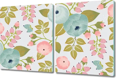 Produktbild von Glas Schneidebrett Herdabdeckplatten Schneideplatten - 2x 40x52 cm - Pastell Blumen