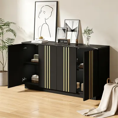 Produktbild von okwish Sideboard Aufbewahrungsschrank mit 4 Türen Verstellbarer Ablage Wohnzimmerschrank mit Viel Stauraum für Wohnzimmer und Schlafzimmer Schwarz