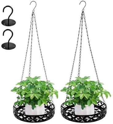 Productafbeelding van PromoHome® Set van 2 hangplantenbakken – Metalen design voor binnen en buiten, 50 cm hoog, zwart