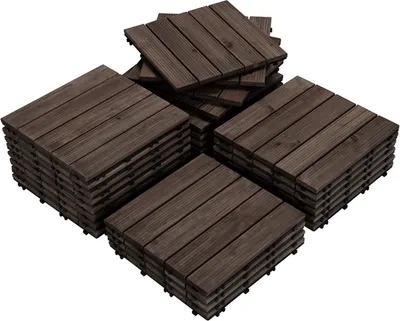 Produktbild von Yaheetech 30x30 cm Fliesen Outdoor & Indoor Holzfliesen Balkonfliesen, 27 Stück = 2.43 ㎡ pro Packung, Balkon Bodenbelag mit Drainagensystem, Massivholz B-Schwarz