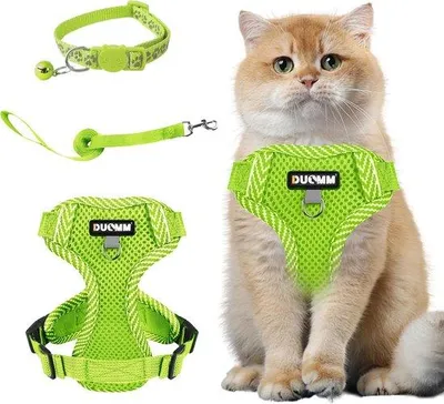 Productafbeelding van Cat Harness and Leash Set - Verstelbare Kattenharnas met Reflecterende Strepen - Ontsnappingsbestendig Vest voor Katten en Honden - Adem