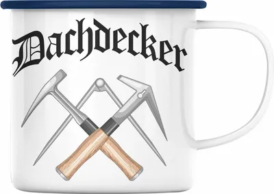 Produktbild von Trendation - Dachdecker Geschenke Emaille Tasse Lustig Mann Männer Zubehör Geschenkidee Dachdecker-Meister Emaille Emaille Tasse (Blau)