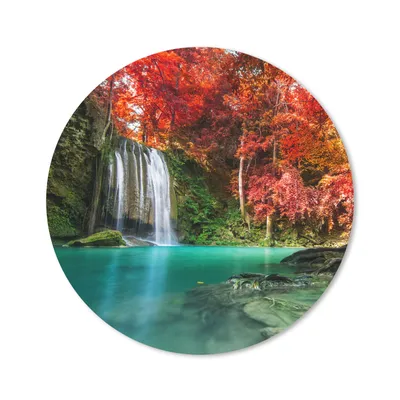 Produktbild von MuchoWow® Mauspad Mousepad Wasserfall - Baum - Rot - Herbst - Wasser 30x30 cm - Mousepads - Maus Mat - Pad - Mausunterlage - Tischunterlage - Schreibtischmatten