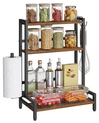 Immagine prodotto di Omgoods - Porta spezie a 4 ripiani con portarotolo da cucina e piedini regolabili - Organizzatore per la cucina