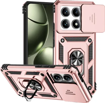 Obrázek produktu pro Pouzdro pro Xiaomi 14T dvouvrstvé pouzdro s posuvným krytem kamery a prstencovým stojánkem Růžový