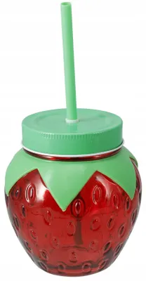 Immagine prodotto di Bicchiere da 750 ml con coperchio e cannuccia, in vetro, rosso e verde