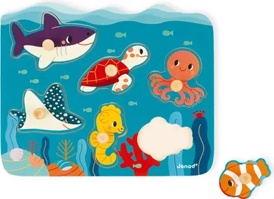 Produktbild von Janod WWF Holzpuzzle Ozean - Steckpuzzle Tiere