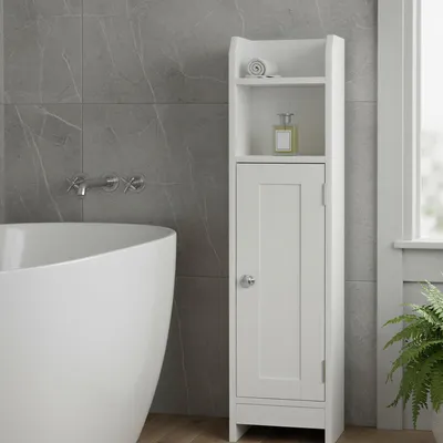 Immagine prodotto di VASAGLE Mobile da bagno piccolo, mobile da bagno stretto, in piedi, con anta e ripiano, piccolo mobile, mobile da toilette, ripiani regolabili