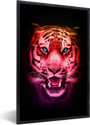 Produktbild von MuchoWow® MuchoWow® Gerahmtes Poster Tiger - Orange - Rot 40x60 cm - Poster mit zchwarzem Bilderrahmen - Papierdruck - Wandbilder