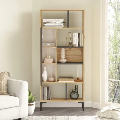 Immagine prodotto di Libreria Rebecca Mobili Kanak 163,5x72x25 Truciolare PVC Rovere chiaro Grigio scuro Moderna