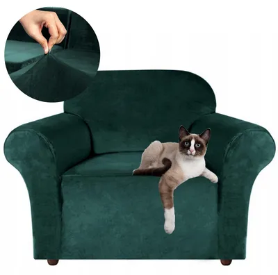 Produktbild von Sesselbezug 1 Sitzer 90-140cm - Samt - Grün - Stretch Couchbezug - mit Schaumstoffrollen
