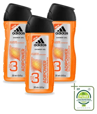 Obrázek produktu pro 3 kusy sprchového gelu a šamponu 2 v 1 Adidas Adipower - 250 ml - velkopack