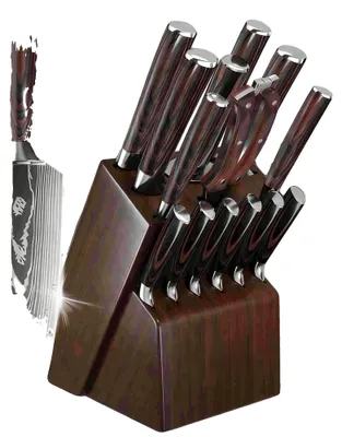 Obrázek produktu pro Sada kuchyňských nožů, 16 kusů, čepele z nerezové oceli 7Cr17MoV, délka čepele 20,5 cm, délka rukojeti 13 cm, ergonomické dřevěné rukojeti