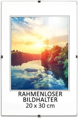 Produktbild von MG Design Rahmenloser Bilderrahmen, 20 x 30 cm - mit Clips, Acrylglas, HDF-Platte - zum vertikalen oder horizontalen Aufhängen/Aufstellen