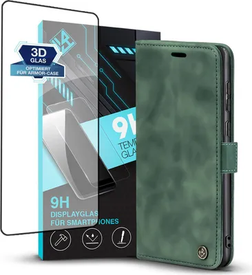 Produktbild von Handy Hülle für Samsung Galaxy S20 Ultra 5G mit 9H Displayglas Klapphülle Bookcase Flip Cover Handy Tasche Etui Farbe: Grün