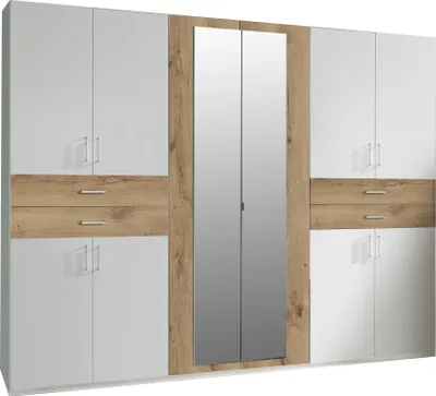 Produktbild von Kleiderschrank Taiga Drehtürenschrank mit Spiegel Ausführung wählbarWeiß / Plankeneiche