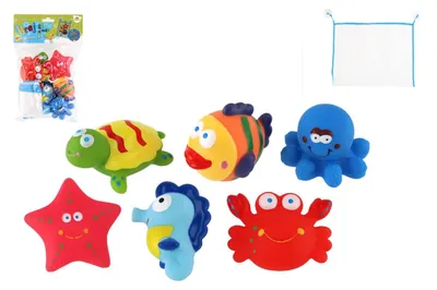 Obrázok produktu pre Gumené zvieratká do vane, 6 ks, so sieťkou, v vrecku 18 x 28 x 5 cm, od 12 mesiacov