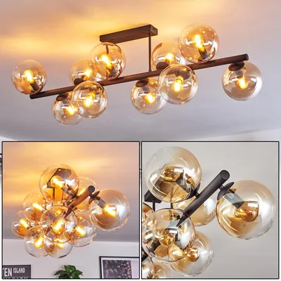 Produktbild von Fossobiubo Deckenlampe aus Metall/Glas in Schwarz/Bernsteinfarben/Klar