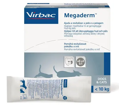 Productafbeelding van VIRBAC Megaderm: vetzuren ter bevordering van een gezonde huid en vacht - voedingssupplement voor honden en katten - 28 x 4 ml