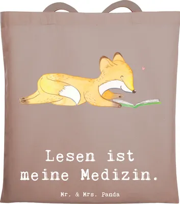 Produktbild von Mr. & Mrs. Panda Schultasche Fuchs Lesen - Braun Pastell - Geschenk, Büchertasche, Tote Bag, Tasche, Laptoptasche, Bücher, Bücherwurm, Jutebeutel