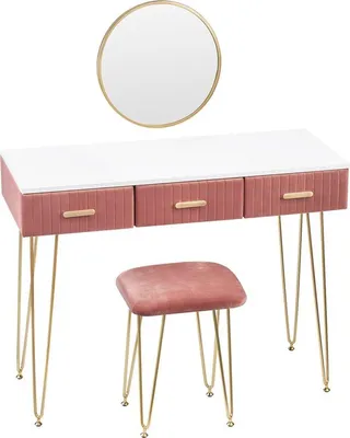Produktbild von Kopftisch De– Schminktisch mit Spiegel und Hocker – Make-up Tisch für Mädchen, Kinder und Erwachsene
