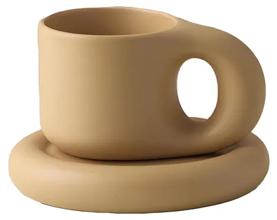 Keramik-Kaffeetassen-Set, 9 oz, mit Untertassen, Beige