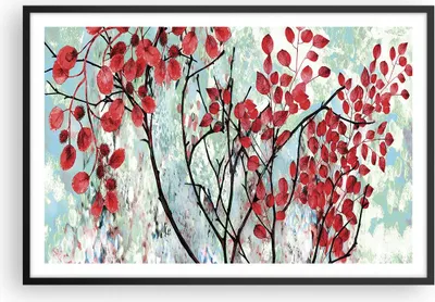 Produktbild von Gerahmtes Poster - Schwarzer Rahmen - Rot Blätter Zweige - 91,5x61 cm - Wand Bild - Wanddeko - Wandbilder - Kunstposter - Wandposter - Bilderrahmen - Bilder - Kunstdruck - P2BAA91x61-4508