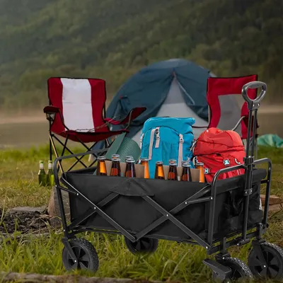 Produktbild von Jopassy Bollerwagen faltbar Handwagen Transportkarre Gerätewagen |  klappbar | Vollgummi-Reifen | bis 100 kg Tragkraft transportwagen Gartenanhänger ohne Dach, Farbe:Schwarz