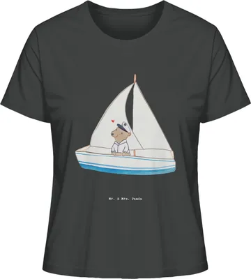 Produktbild von Mr. & Mrs. Panda Oberteil Damen Bär Segeln Größe XL - Anthrazit - Geschenk, Baumwoll T-Shirt, Segeltörn, shirt, Basic, Segelschule, Kurzarm, Yachtclub, Segelboot