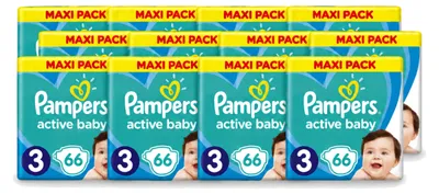 Imagen del producto de 12 pañales Pampers Active Baby-Dry, talla 3 (6–10 kg) – Paquete económico – 12 unidades