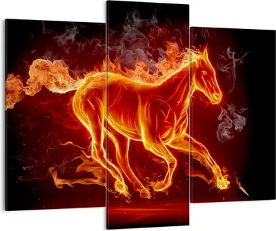 Produktbild von Bild auf Leinwand - Leinwandbild - Pferd Illustration Flammen - 130x100cm - Wand Bild - Wanddeko - Leinwanddruck - Bilder - Kunstdruck - Wanddekoration - Leinwand bilder - Wandkunst - CB130x100-0203