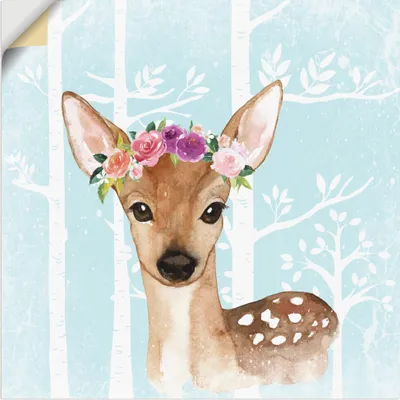 Produktbild von ARTland Wandbild, selbstklebend Wild Reh mit Blumen im blauen Wald Größe: 30x30 cm
