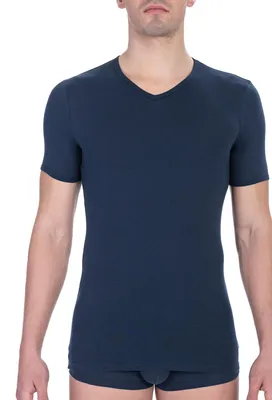 Image de T-shirt pour hommes Bikkembergs, col en V, en coton et Élasthanne, coupe ajustée