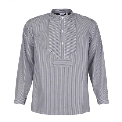 Produktbild von modAS Uni Fischerhemd Sommer Langarm-Shirt mit Stehkragen - Gestreiftes Hemd im Finkenwerder-Stil in Marine-Weiß (53) Größe Damen 60 – Herren 66