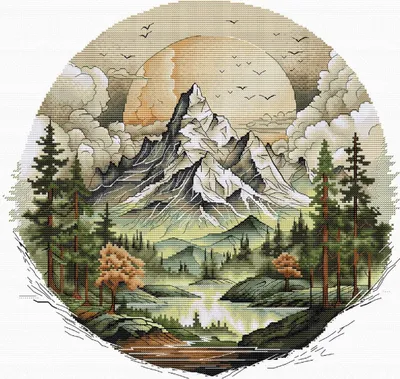Obrázok produktu pre HobbyJobby Balenie výšiviek krížom-krážom "Hory", počítanie vzorov, 31x30cm