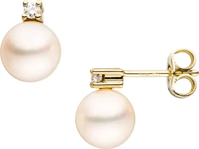 Produktbild von JOBO Ohrstecker 585 Gold Gelbgold 2 Süßwasser Perlen 2 Diamanten Brillanten Ohrringe
