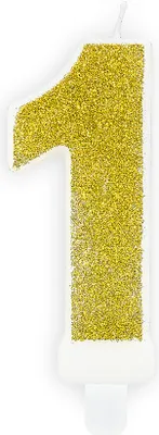 Image de Bougie d'anniversaire numéro 1 avec paillettes 7cm or