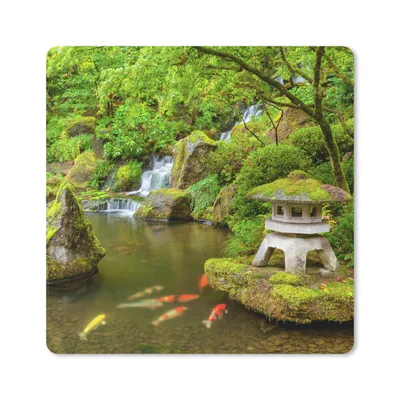 Produktbild von MuchoWow® Mauspad Mousepad Wasserfall - Koi - Japanische Laterne - Moos - Wasser 30x30 cm - Mousepads - Maus Mat - Pad - Mausunterlage - Gaming