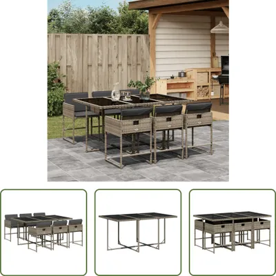 Produktbild von The Living Store 7-tlg. Garten-Essgruppe mit Kissen Grau Poly Rattan
