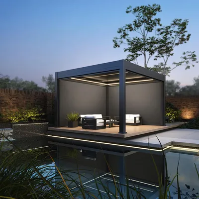 Produktbild von Prestige Pavillon Terrassenüberdachung Alu LED 3,6x4 M + 4 Sonnenrollo