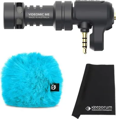 Produktbild von Rode Videomic Me mit Windschutz Blau und Tuch