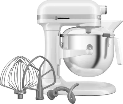Zdjęcie produktu dla KitchenAid 5KSM70JPXEWH, Mikser stojący, Szary, Stal nierdzewna, Biały, Bić, Ugniatać, Miksowanie, 1,1 m, 6,6 l, Dźwignia, Suwak