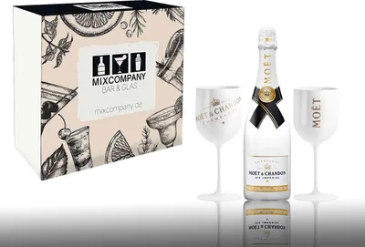 Produktbild von Moet Geschenkset - Moet & Chandon ICE Imperial Champagner 0,75l (12% Vol) + 2er Set Becher in weiß/gold Champagne Becher Kelche -[Enthält Sulfite]