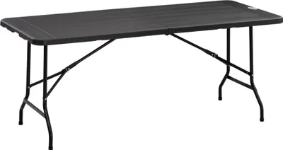 Produktbild von Outsunny Gartentisch Klapptisch für 6 Personen, Buffettisch mit Stahlgestell, Terrassentisch in Holzoptik, HDPE, 180 x 75,5 x 73 cm, Dunkelgrau