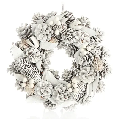 Weißer Adventskranz mit Zapfen & Beeren, Ø 30 cm