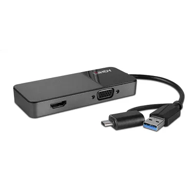 Produktbild von LINDY Konverter USB 3.0 Typ A und C auf HDMI & VGA