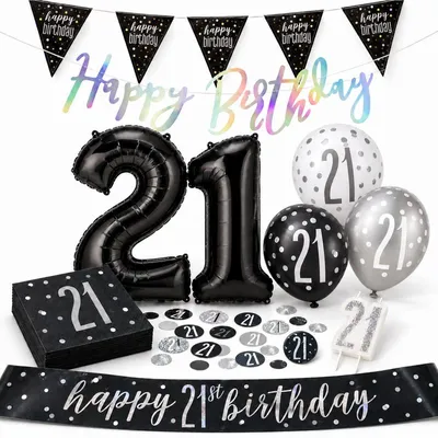 Produktbild von 21. Geburtstag Deko schwarz silber Party Dekoration Set Mann Geburtstagsdeko